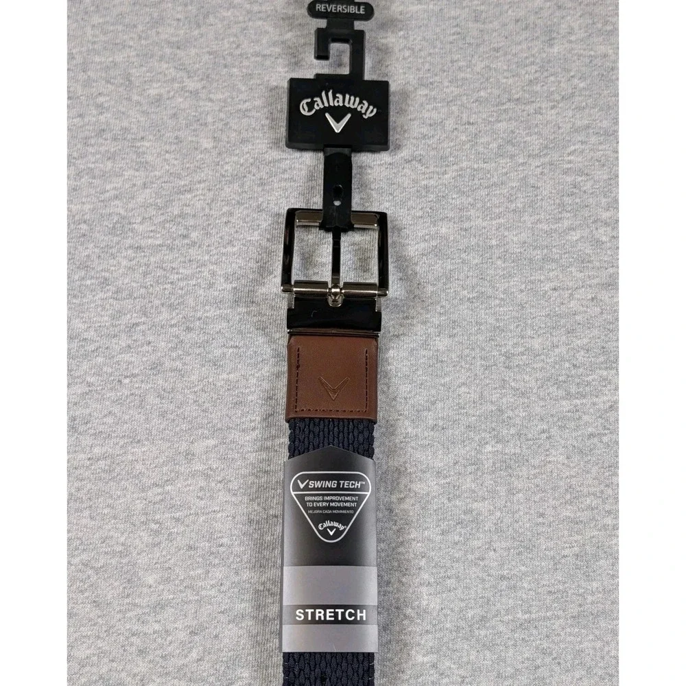 Callaway Swing Tech Stretch Golf Belt Medium 34-36 Navy Brown Reversible NWT